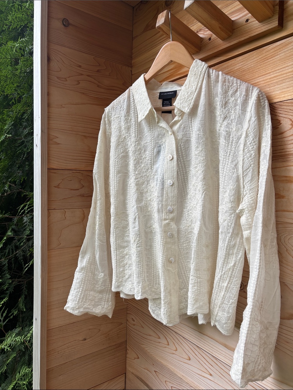 100% Cotton Women’s Cream Button-Down Textured Shirt